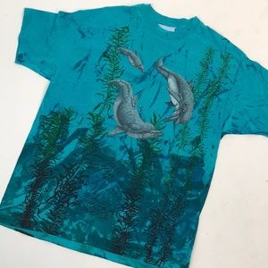 VINTAGE 1990s tie dye t shirt all over print